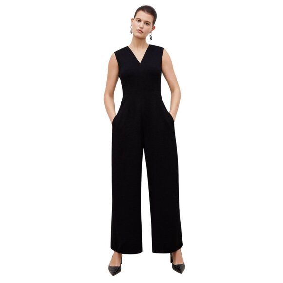 MM Lafleur Pants - NWT MM Lafleur Demi Jumpsuit Womens 10 Black Staccato Sleeveless V-Neck Wide Leg